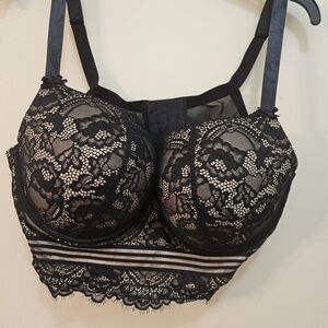 Cacique Black Lace Bra with Striped Band